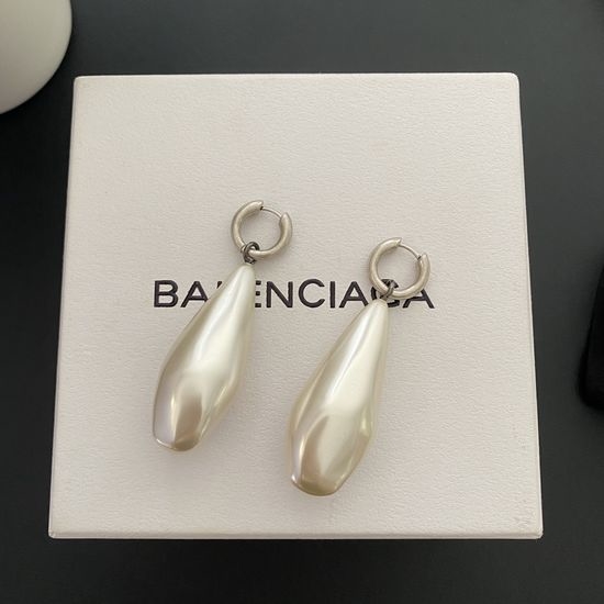 Balenciaga Vintage Silver Long Pearl Drop Earrings