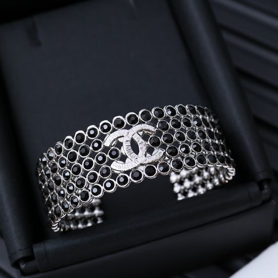 Chanel Rhinestone Embellished Wide Open Bangle