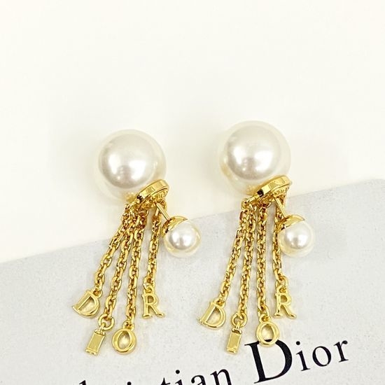 Christian Dior CD Tassel Letter Pearl Earrings