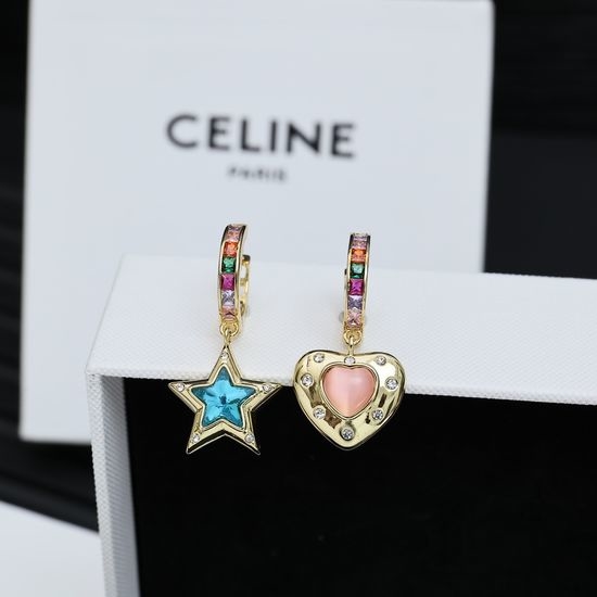 Celine Asymmetrical Earrings Love Star Design