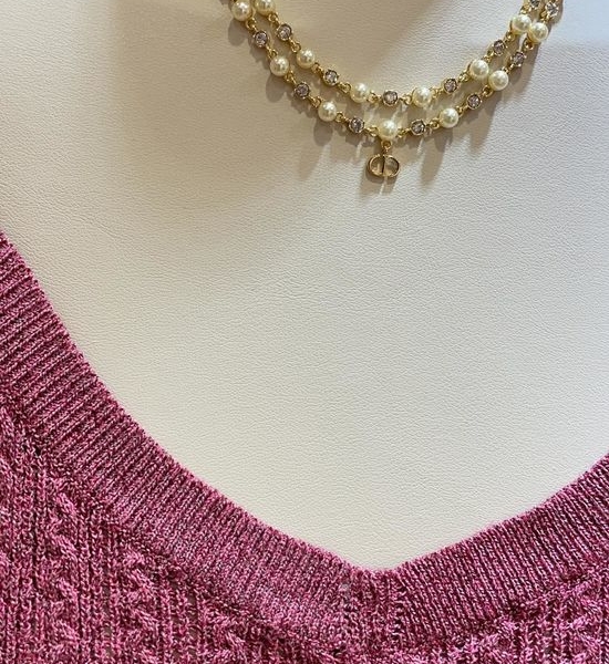 Christian Dior CD Double-Layered Pearl Necklace with CD Pendant