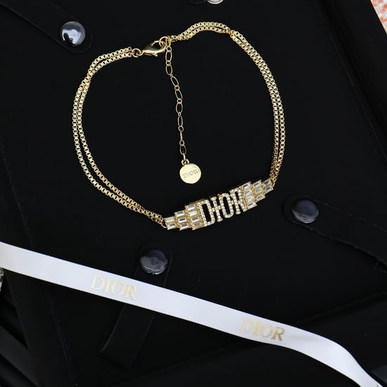 Christian Dior CD Baguette Diamond Letter Pendant Necklace