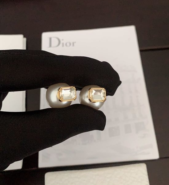 Christian Dior CD Large Pearl Square Diamond Stud Earrings