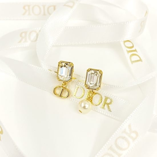 Christian Dior CD Asymmetric Crystal Pearl Stud Earrings