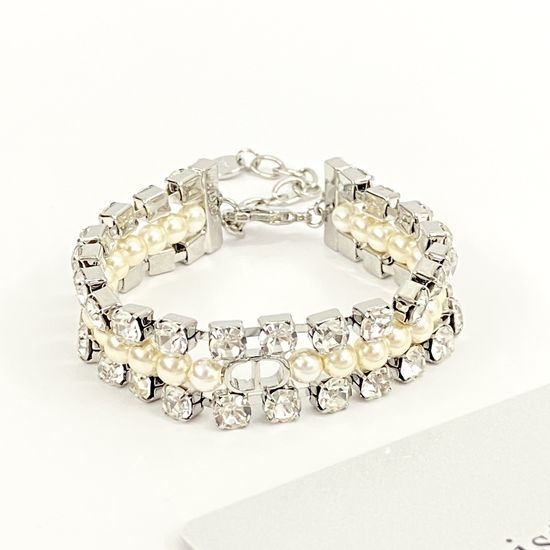 Christian Dior CD Multi Layer Diamond Pearl Bracelet