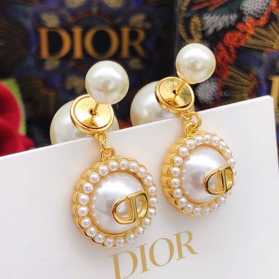 Christian Dior CD Graduated Pearl Drop Brass Earrings
