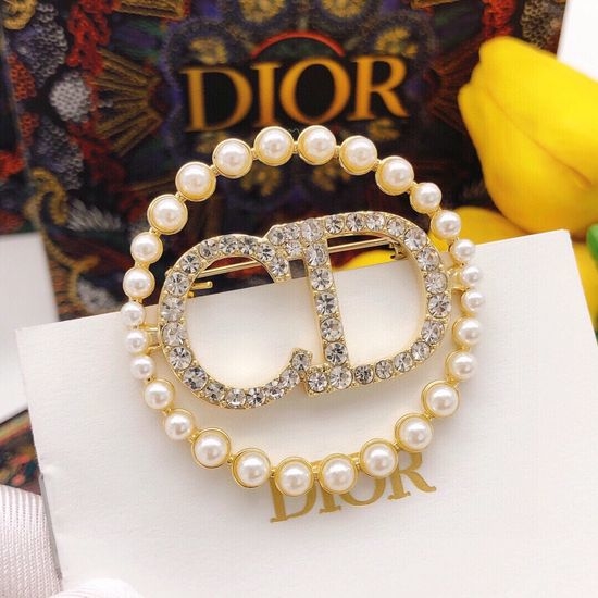 Christian Dior CD Elegant Crystal Resin Bead Brooch
