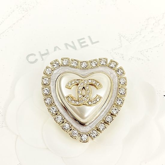 Chanel Mother of Pearl Heart Brooch Diamond Accent