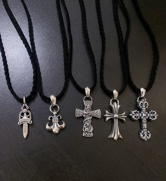 Chrome Hearts Leather Weave Cross Pendant Necklace Jewelry