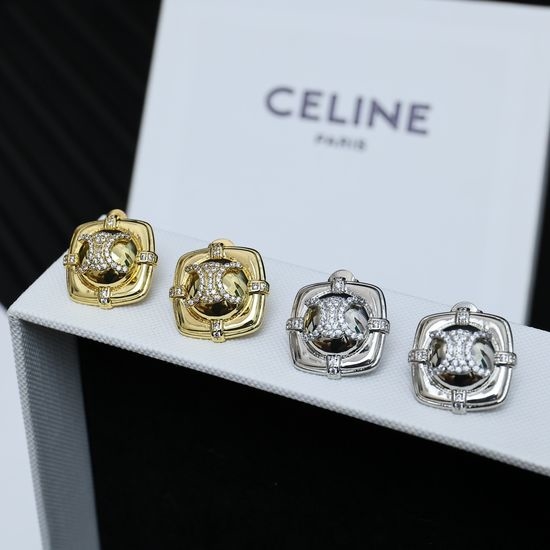 Celine Full Diamond Square Letter Stud Earrings