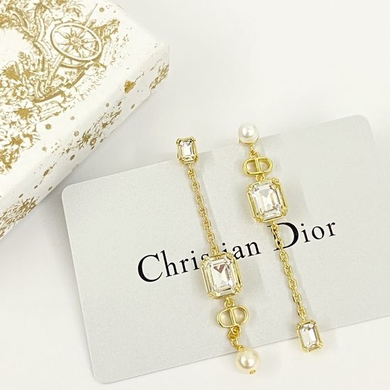 Christian Dior CD Asymmetric Crystal Tassel Drop Earrings