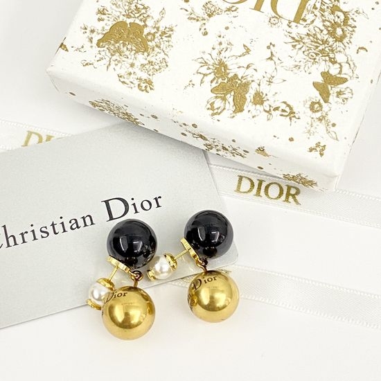 Christian Dior CD Vintage Style Double Bead Drop Earrings