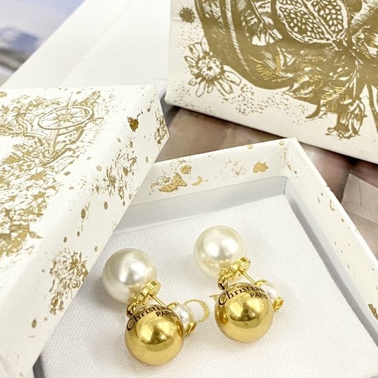Christian Dior CD Vintage Double Pearl Drop Stud Earrings