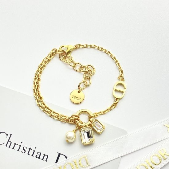 Christian Dior CD Two Layer Pearl Crystal Bracelet