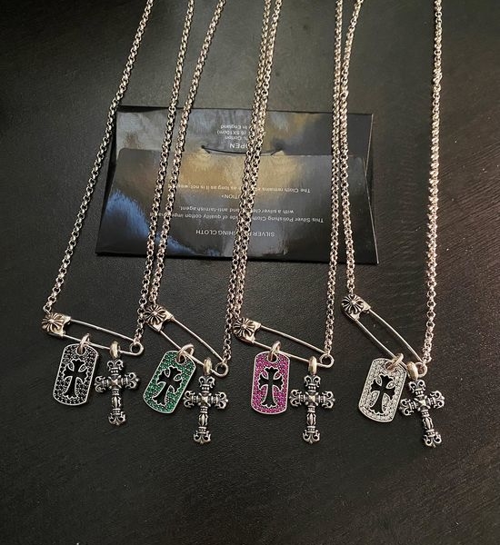 Chrome Hearts Square Plate Flame Pin Necklace