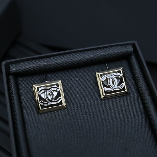 Chanel Cartoon Square Earrings with Hollow CC Design