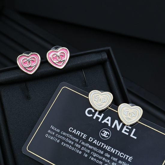 Chanel Enamel Heart Shaped Stud Earrings