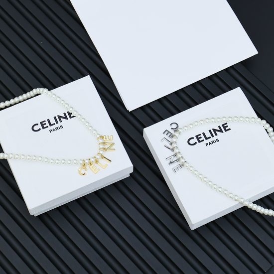 Celine Classic Letter Pearl Necklace