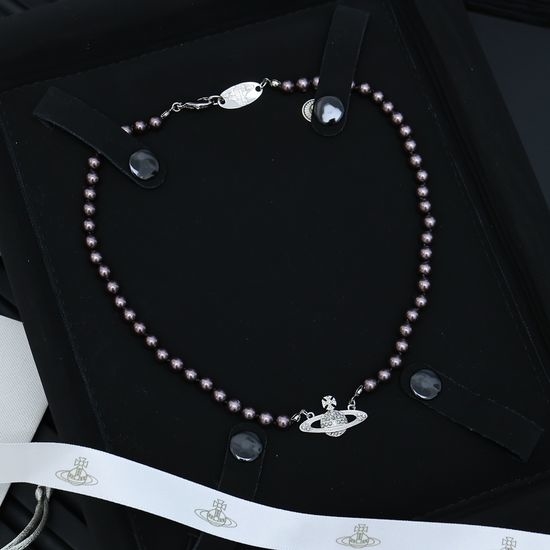 Vivienne Westhood Grey Bead Planet Necklace Stylish Jewelry