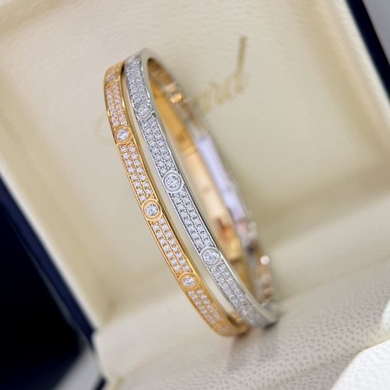 Cartier Full Diamond Narrow Bangle Platinum Plated Silver