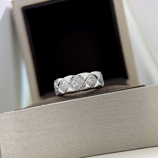 Chanel Quilted Half Diamond Wide Band Ring