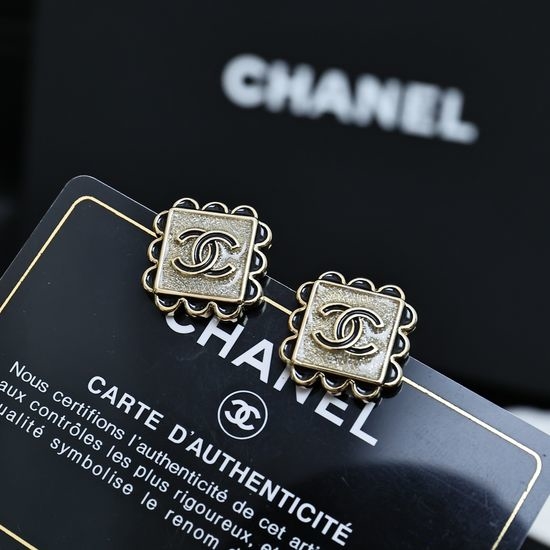 Chanel Square Lace Edge Stud Earrings Minimalist Korean Style