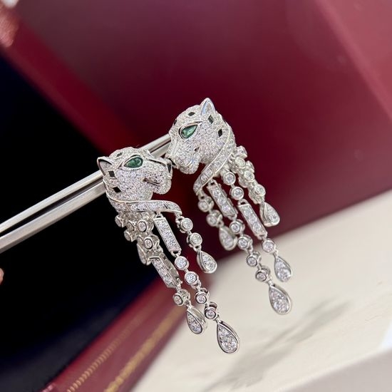 Cartier Leopard Tassel Diamond Drop Earrings