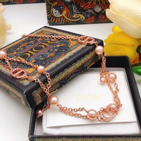 Christian Dior CD Rose Gold Double Layer Tassel Necklace