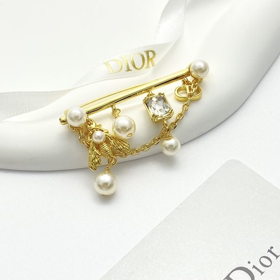 Christian Dior CD Crystal Bee Pearl Pendant Brooch
