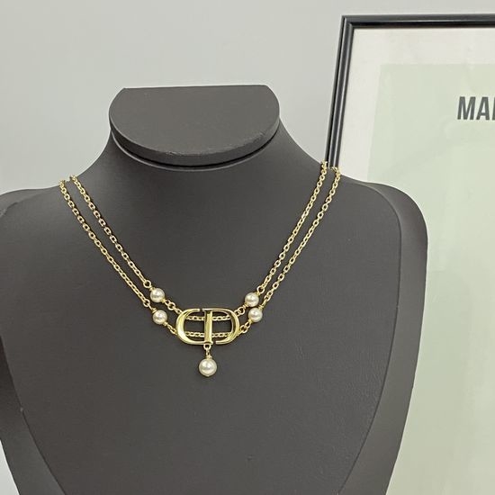 Christian Dior CD Layered Pearl Chain Elegant Necklace