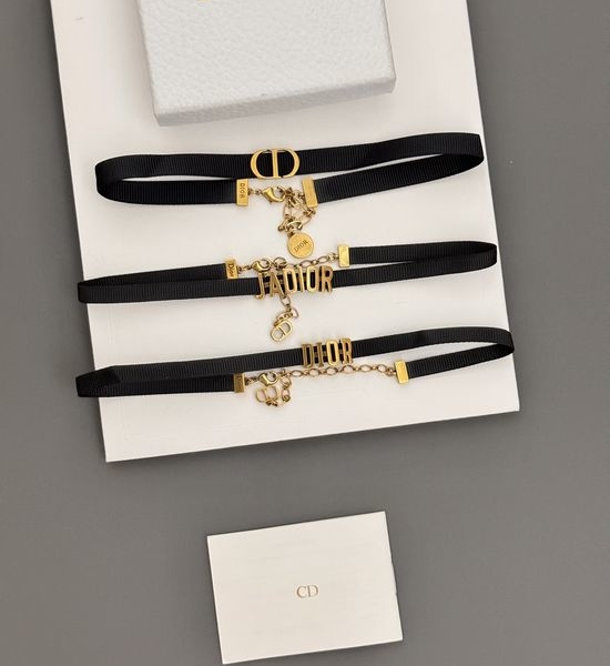 Christian Dior CD Letter Logo Black Cord Choker