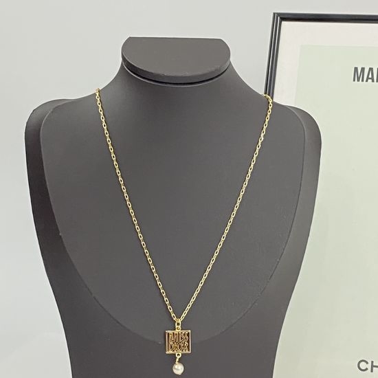 Christian Dior CD Gold Square Frame White Bead Necklace