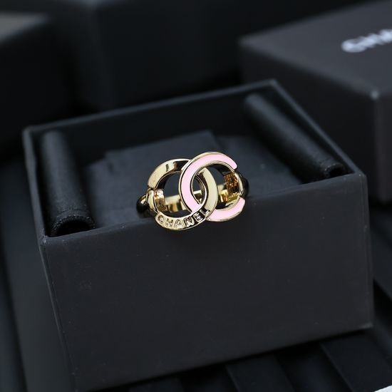 Chanel Pink Enamel Decorated Elegant Ring