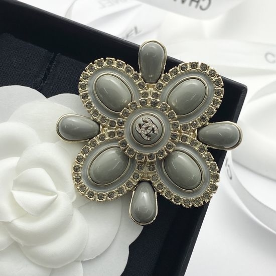 Chanel Baroque Rhinestone Grey Brooch