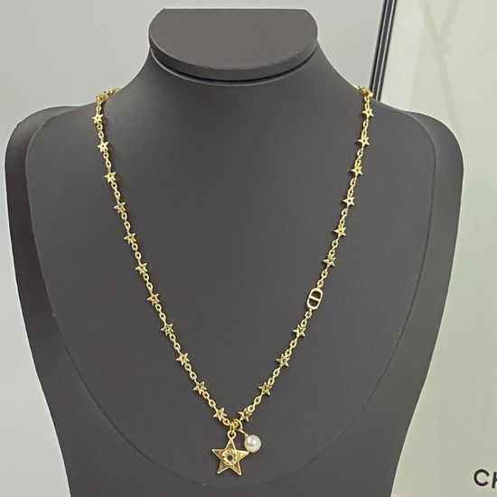 Christian Dior CD Star Decorated Dainty Chain Necklace