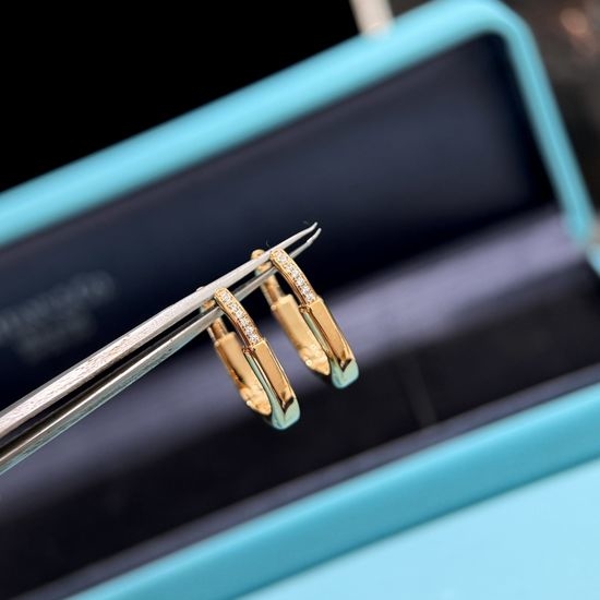 Tiffany & Co. Minimalist U-shaped Lock Paved Earrings