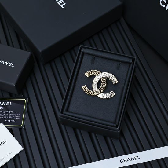 Chanel Chain Rhinestone Letter Brooch