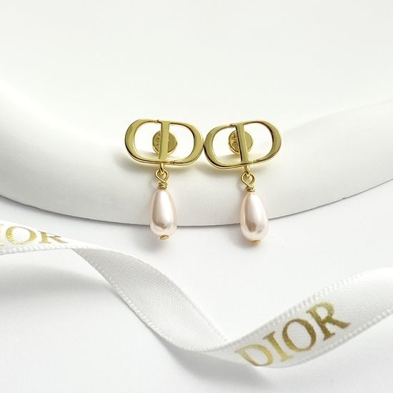 Christian Dior CD Pink Teardrop Pearl Pendant Stud Earrings