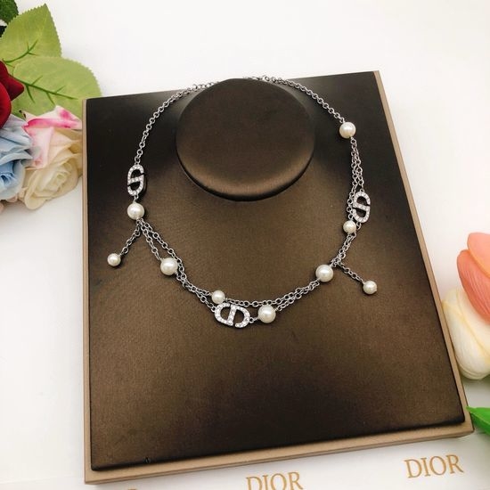 Christian Dior CD Multi Layer Pearl Pendant Necklace
