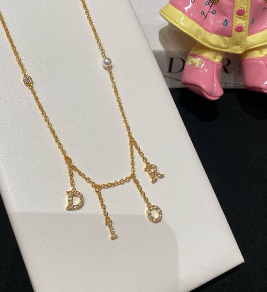Christian Dior CD Rhinestone Tassel Letter Necklace