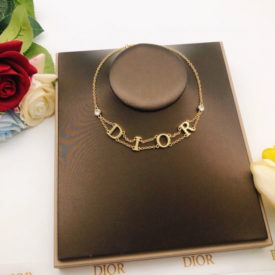 Christian Dior CD Double Layer Polished Letter Necklace