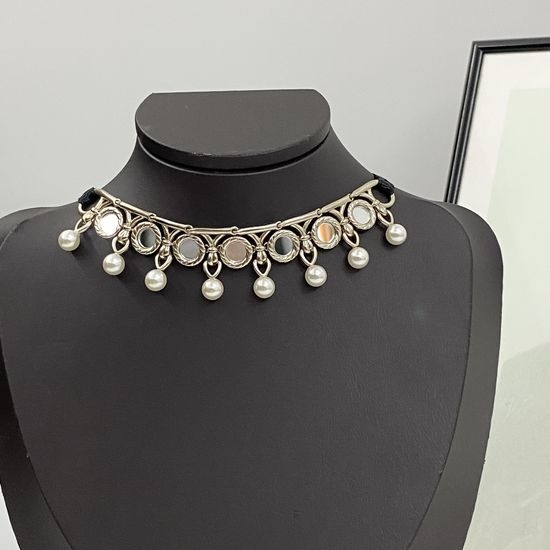 Christian Dior CD Tassel Pearl Choker Necklace