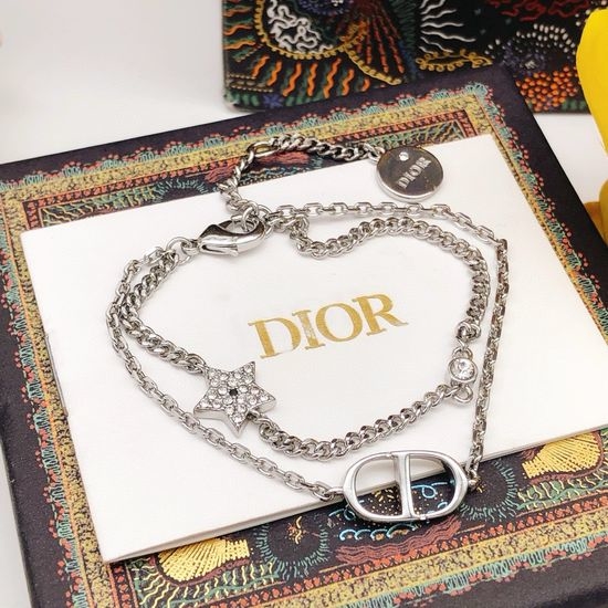 Christian Dior CD Silver Double Layer Star Bracelet