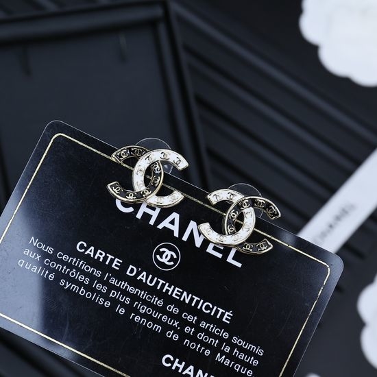Chanel Black White Enamel Stud Earrings