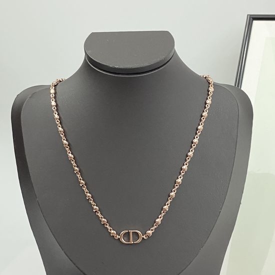 Christian Dior CD Studded Rose Gold Pendant Necklace