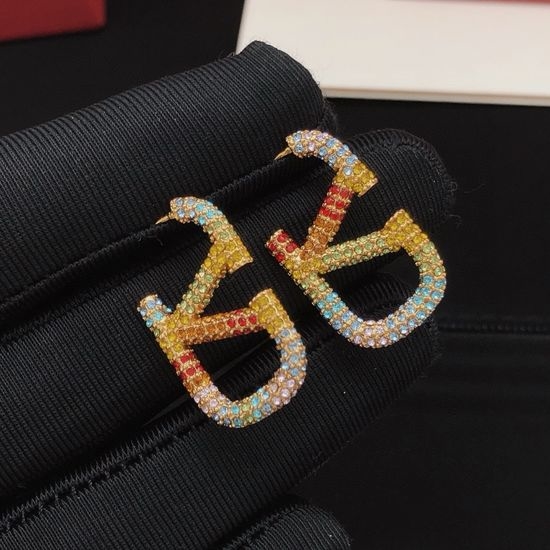 Valentino Colorful Diamond Stud Earrings Brass Material