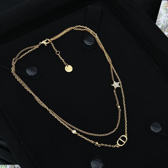 Christian Dior CD Star Double Layer Pendant Necklace