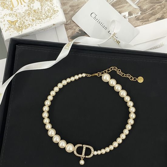 Christian Dior CD Vintage Rhinestone Pearl Necklace Elegant