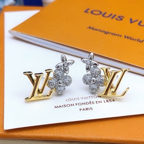 Louis Vuitton LV Gold Silver Two Tone Stud Earrings