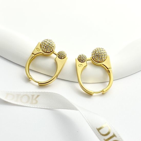 Christian Dior CD Crystal Embellished Geometric Hoop Earrings